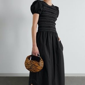 GANNI Smocked organic cotton-poplin midi dress